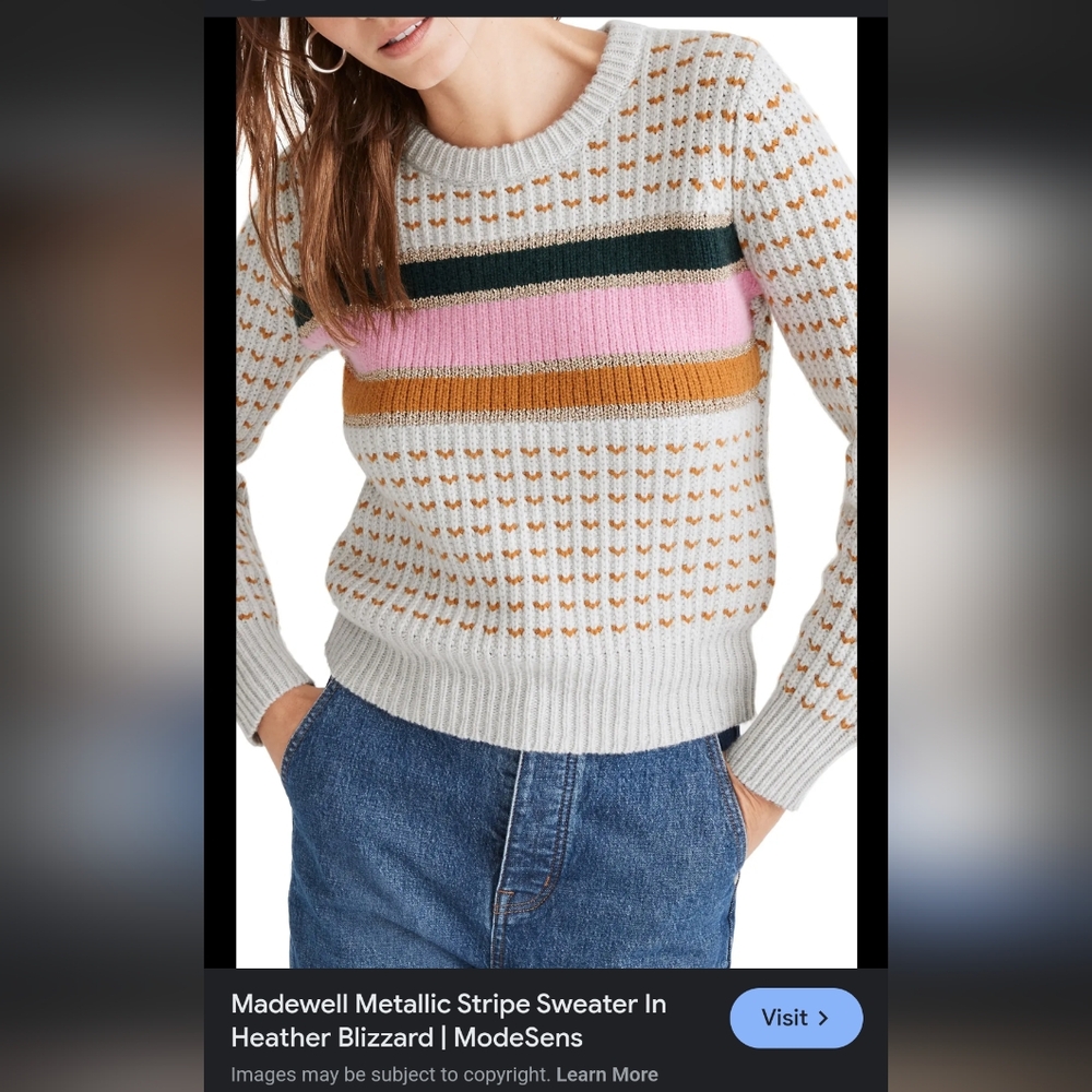 Madewell metallic stripe Merino wool sweater xxs